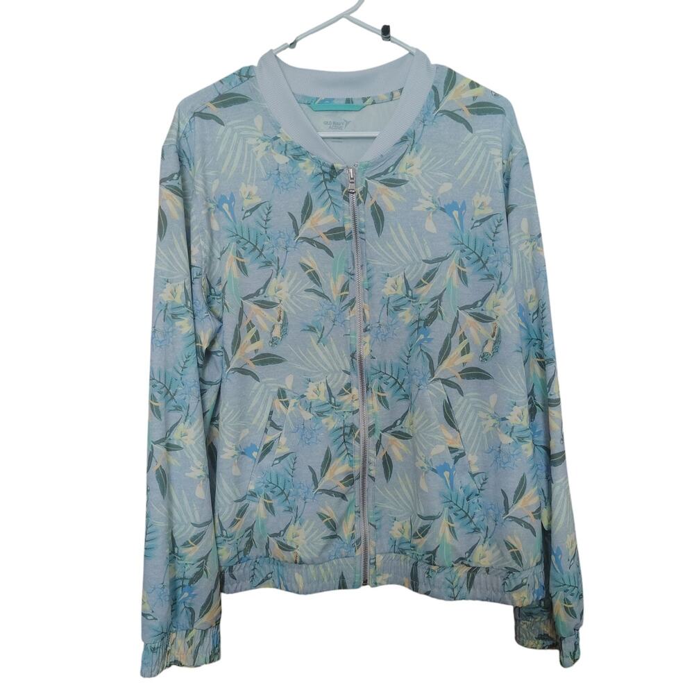 Old Navy Jacket Size XL Athletic Coat Blue Floral Gym Active Wear Woman's Light